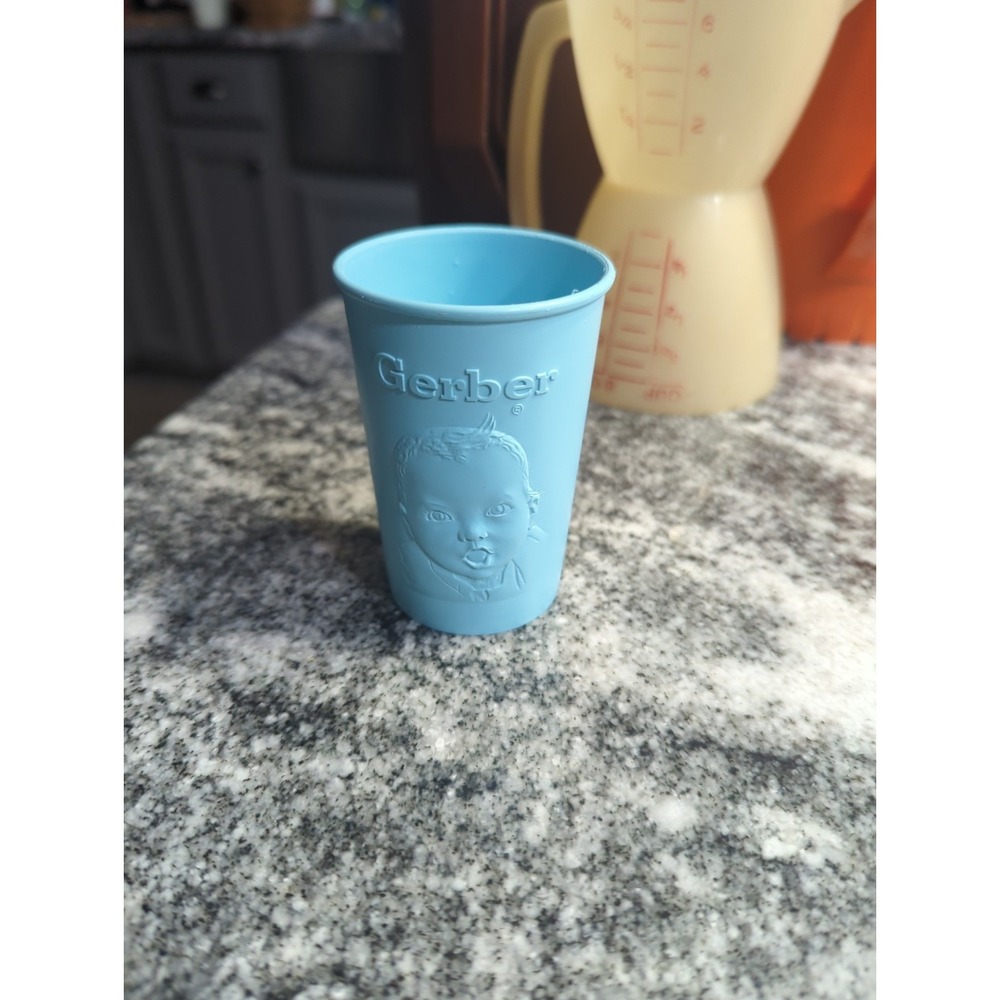 Vintage 1960s USA Advertising Gerber Logo Baby Blue Plastic Drinking Cup MCM